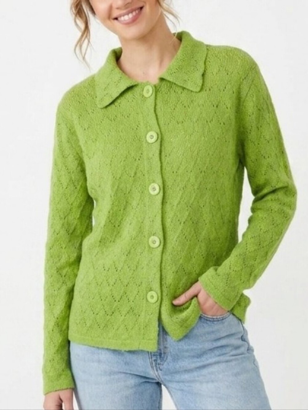 Vintage Green Women's Cotton Blend Knit Cardigan